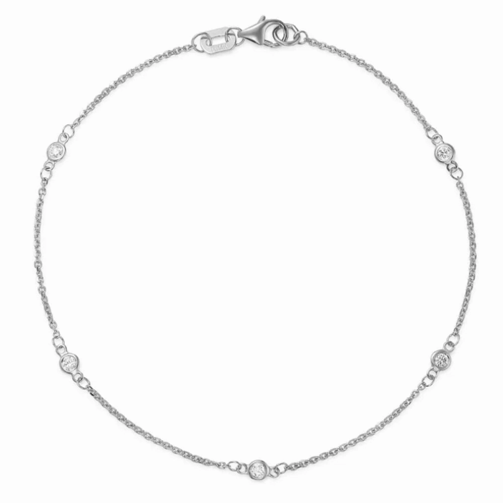 14k White Gold Diamond Station Bracelet 7.5"