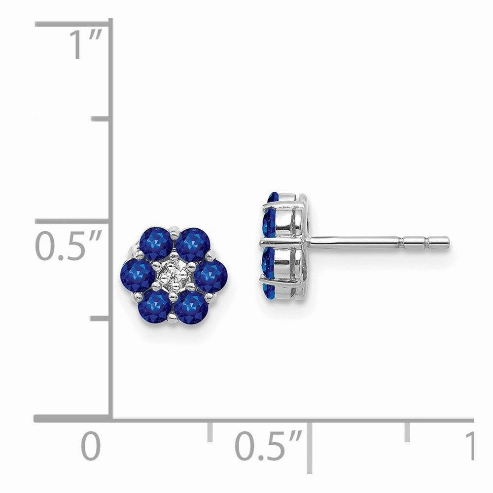 14K White Gold Polished Sapphire & Diamond Post Earrings