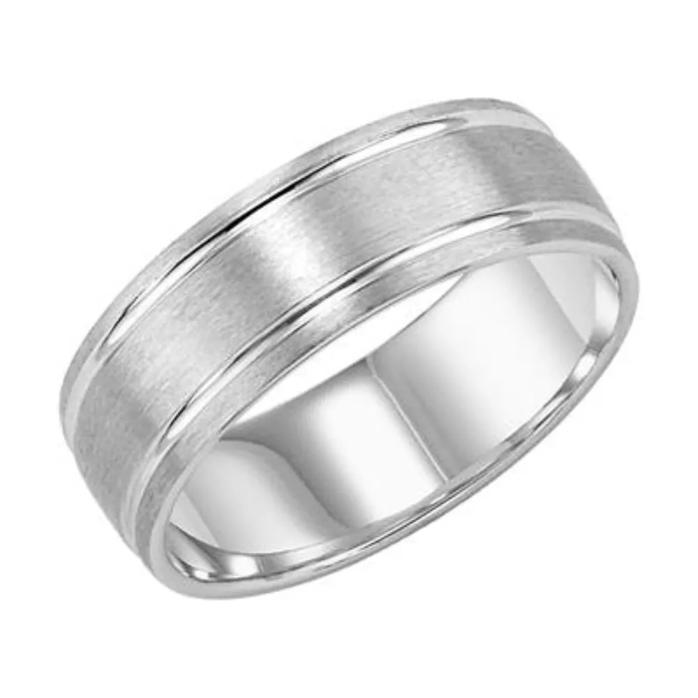 14W Men's 7mm Wed Band Brushed w/ 2 Polished Lines