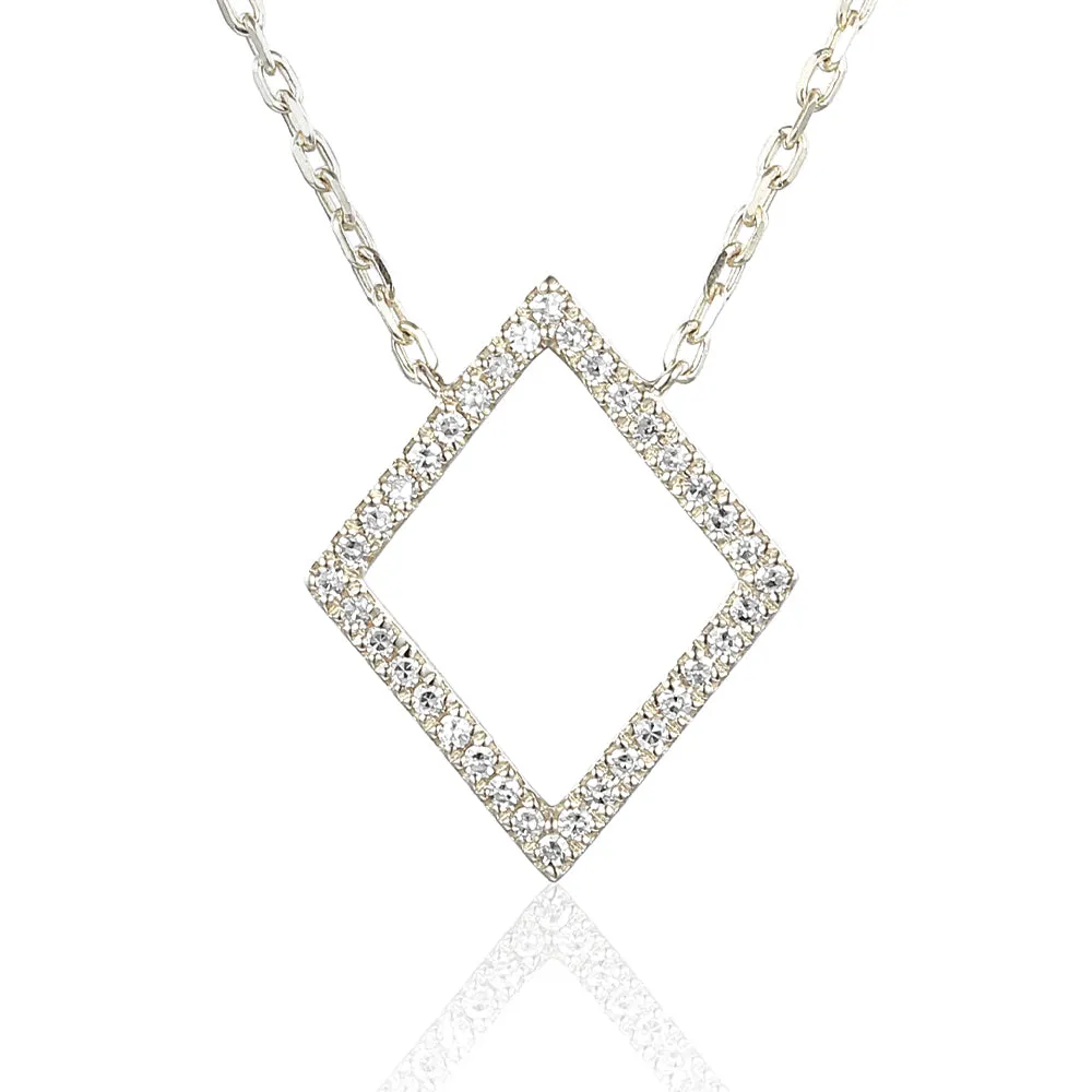 18ct Gold Diamond Set Diamond Shape Outline Geometric Necklace