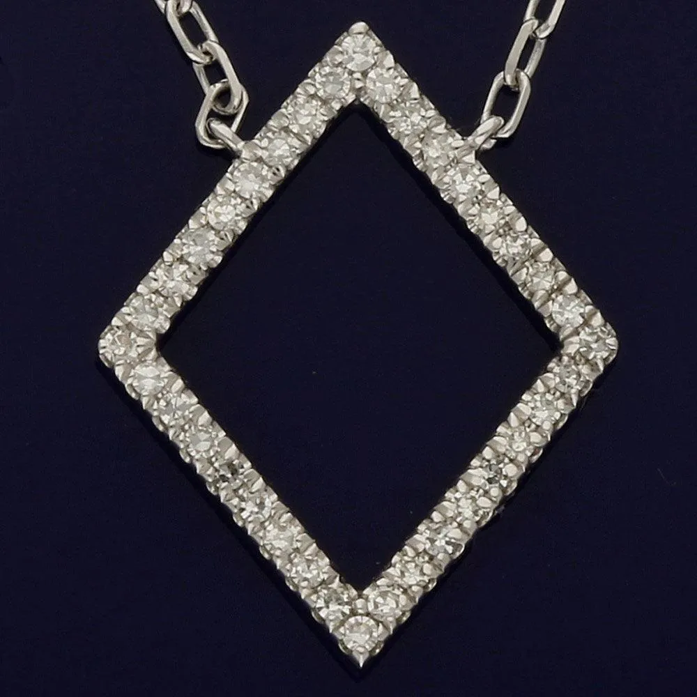 18ct Gold Diamond Set Diamond Shape Outline Geometric Necklace