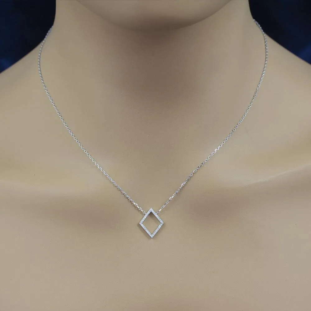 18ct Gold Diamond Set Diamond Shape Outline Geometric Necklace