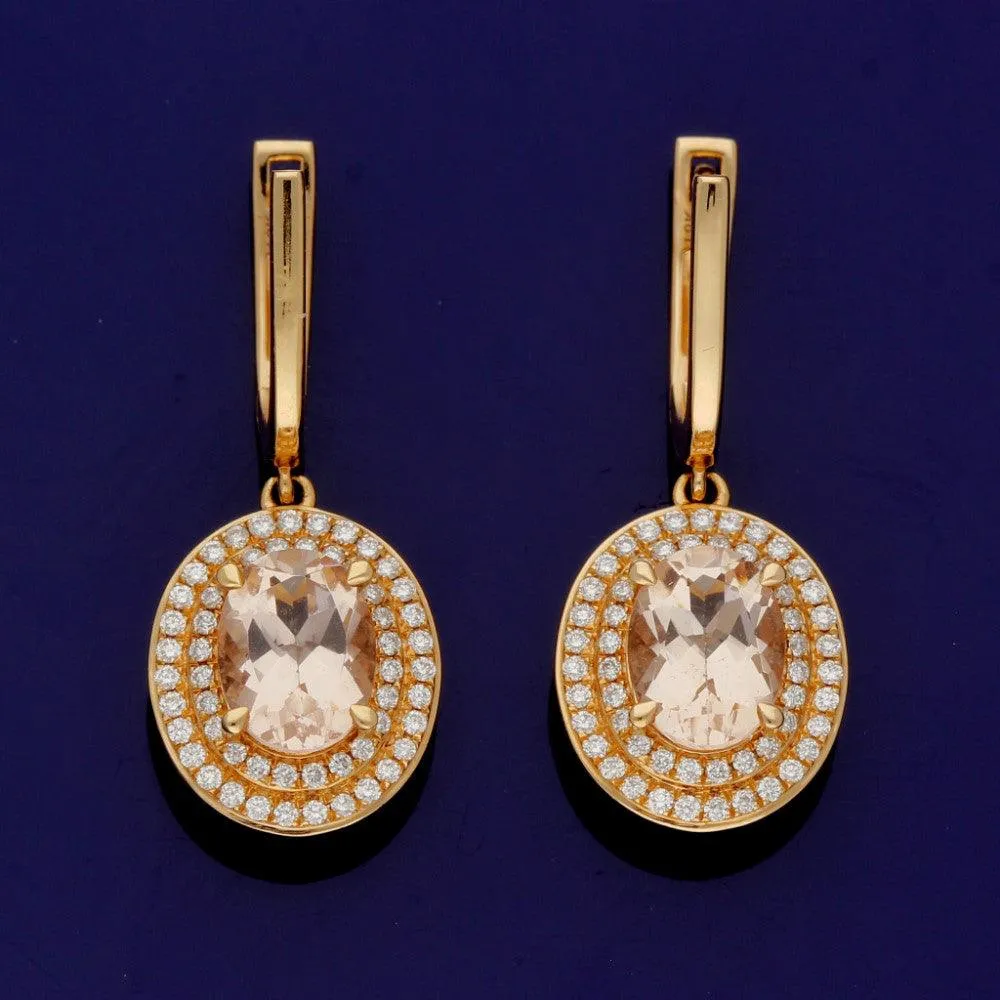 18ct Rose Gold Morganite and Diamond Cluster Drop Earrings