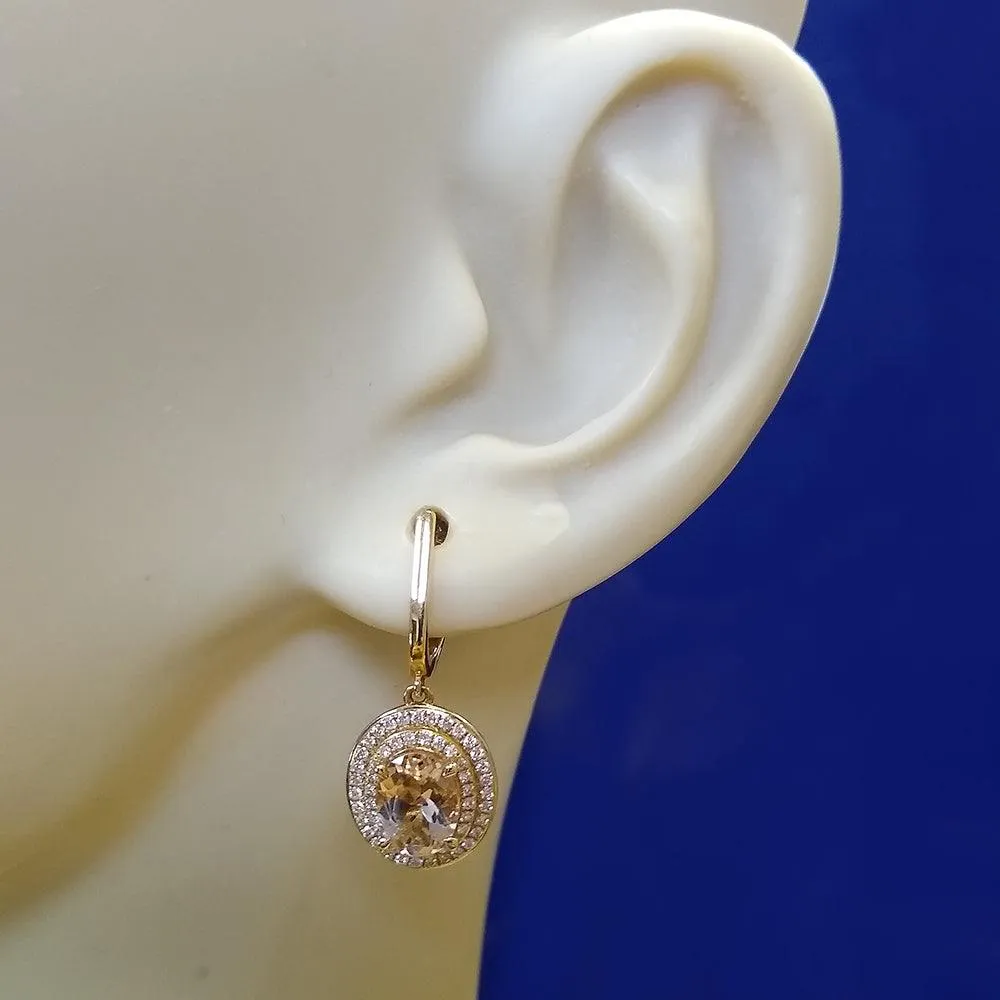 18ct Rose Gold Morganite and Diamond Cluster Drop Earrings