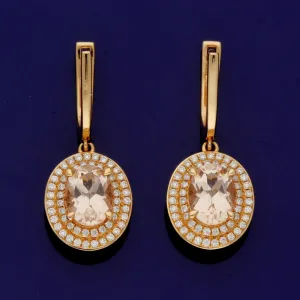 18ct Rose Gold Morganite and Diamond Cluster Drop Earrings