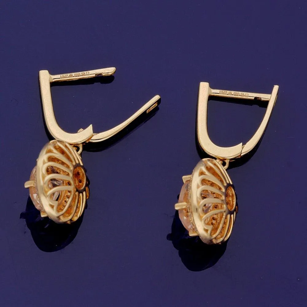 18ct Rose Gold Morganite and Diamond Cluster Drop Earrings