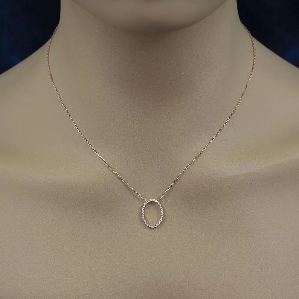 18ct Rose Gold Oval Outline Diamond Pendant Necklace