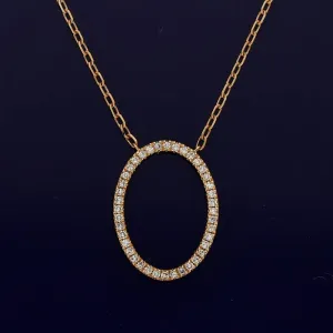 18ct Rose Gold Oval Outline Diamond Pendant Necklace
