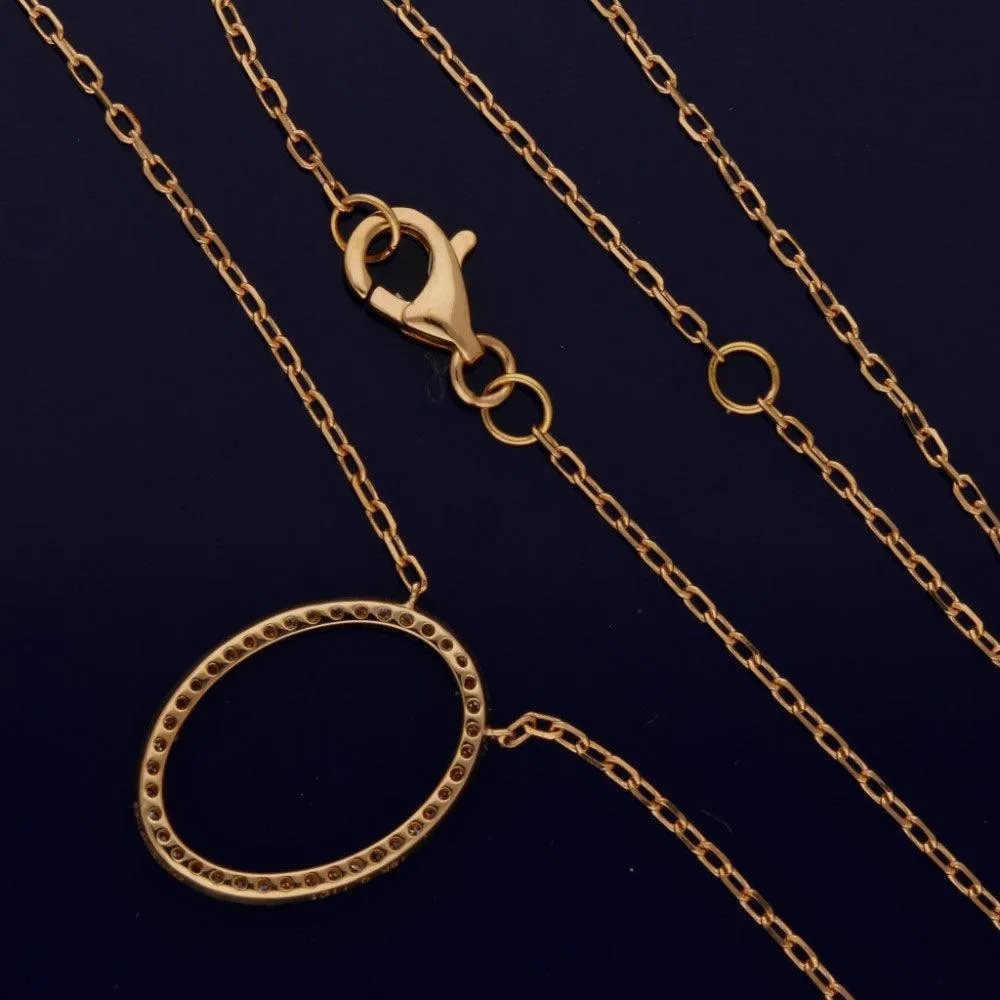 18ct Rose Gold Oval Outline Diamond Pendant Necklace