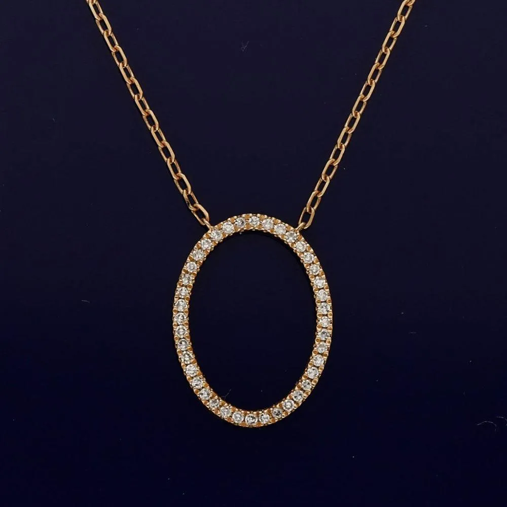 18ct Rose Gold Oval Outline Diamond Pendant Necklace
