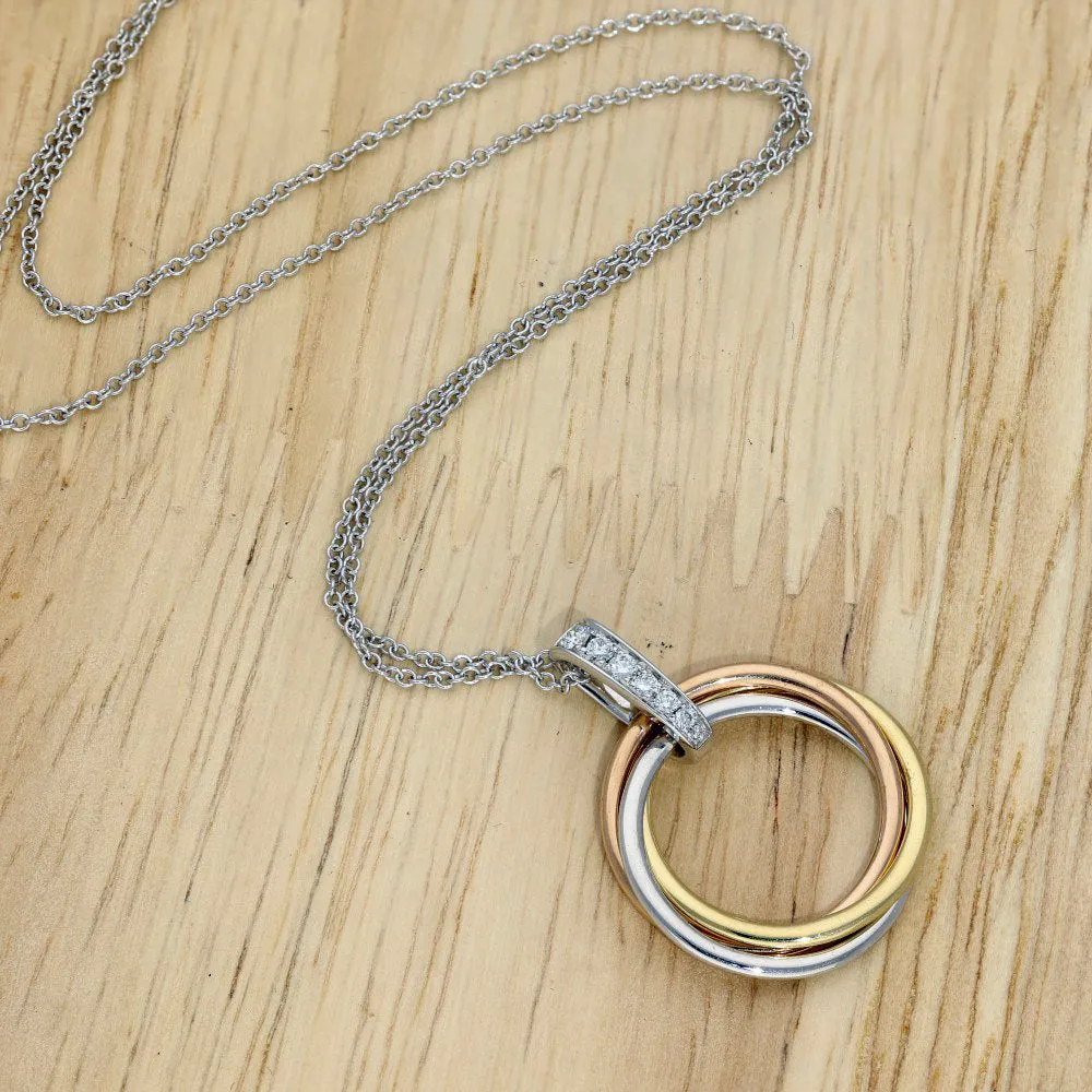 18ct Tri Colour Gold Circle Outline Necklace with Diamonds