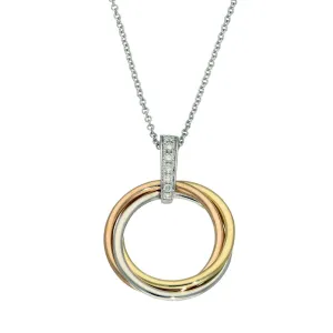 18ct Tri Colour Gold Circle Outline Necklace with Diamonds