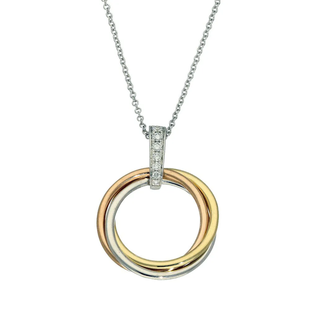 18ct Tri Colour Gold Circle Outline Necklace with Diamonds