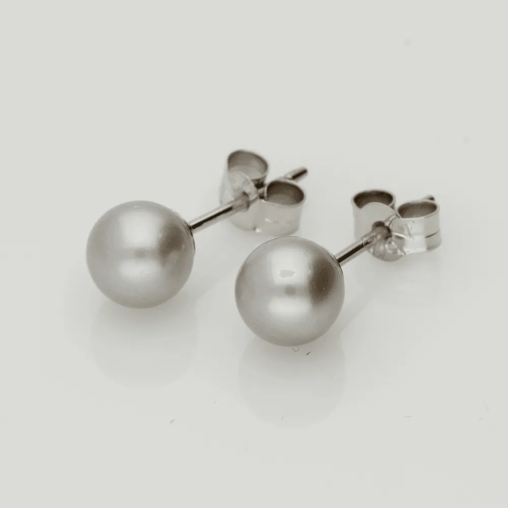 18ct White Gold 6.5-7mm Grey Fresh Water Pearl Earrings