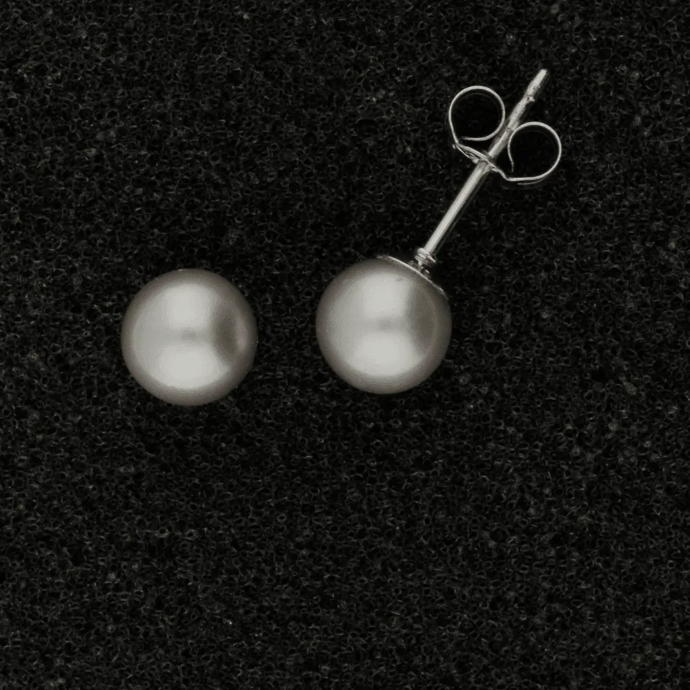 18ct White Gold 6.5-7mm Grey Fresh Water Pearl Earrings