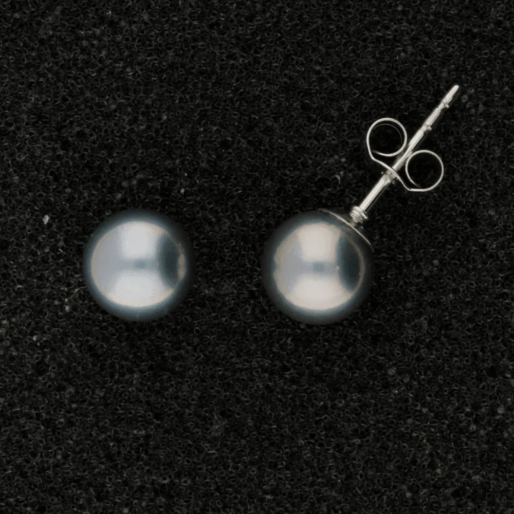 18ct White Gold 7-7.5mm Grey Fresh Water Pearl Earrings