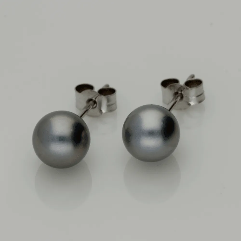 18ct White Gold 7-7.5mm Grey Fresh Water Pearl Earrings