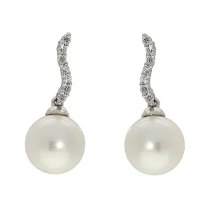 18ct White Gold 8-8.5mm Freshwater Pearl & Diamond Drop Earrings