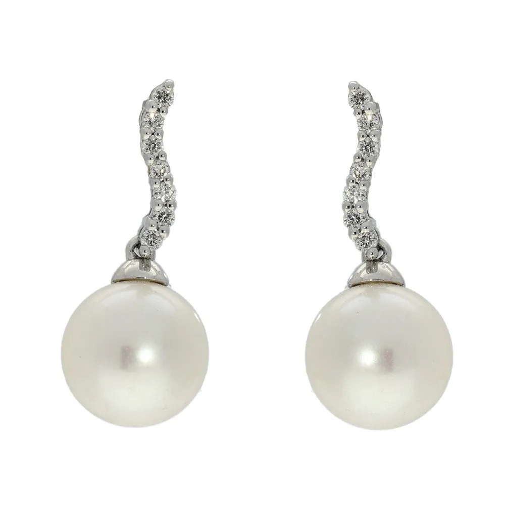 18ct White Gold 8-8.5mm Freshwater Pearl & Diamond Drop Earrings