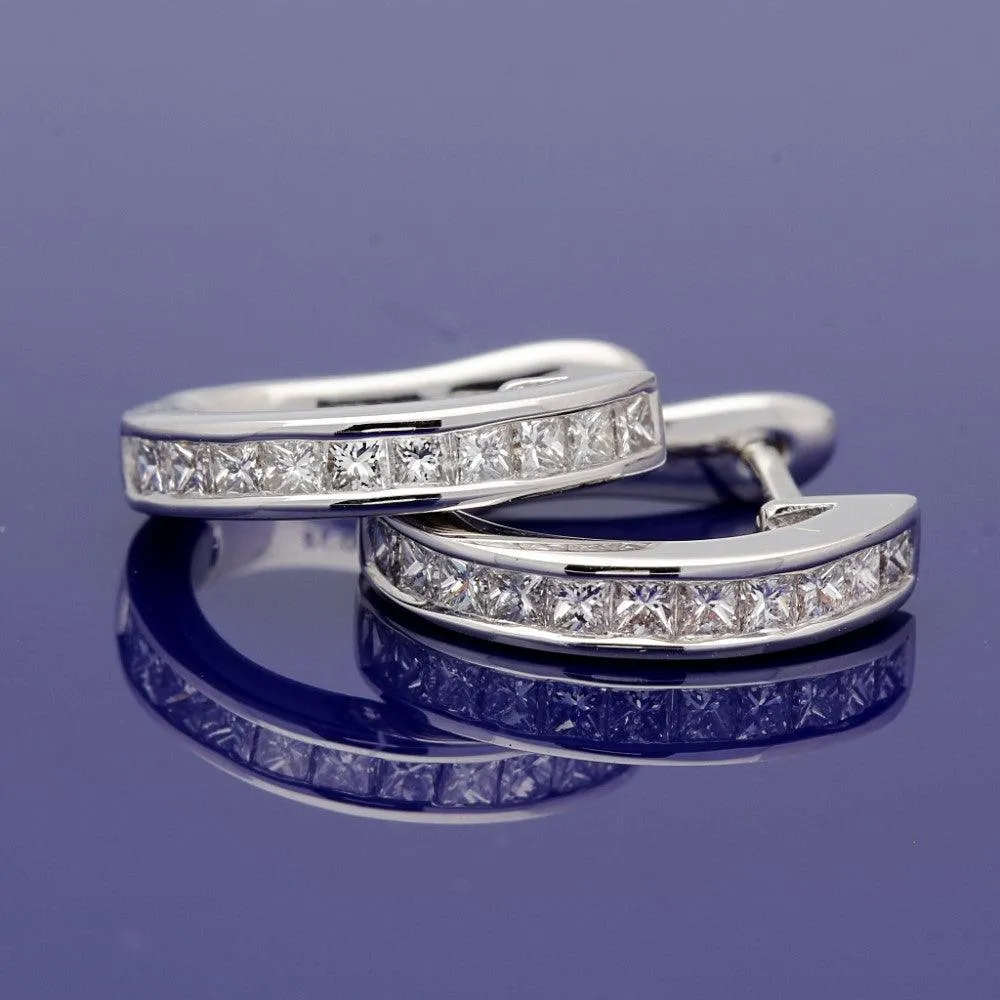 18ct White Gold Channel Set 0.60ct Princess Cut Diamond Hoop Earrings 15mm