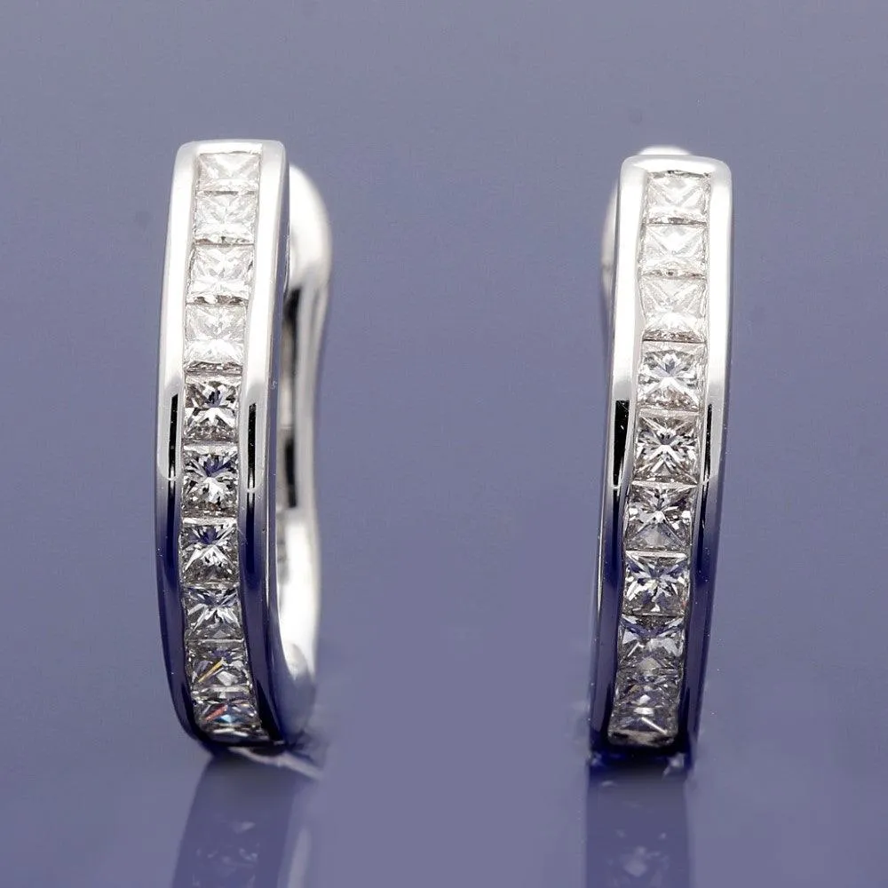 18ct White Gold Channel Set 0.60ct Princess Cut Diamond Hoop Earrings 15mm