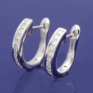 18ct White Gold Channel Set 0.60ct Princess Cut Diamond Hoop Earrings 15mm