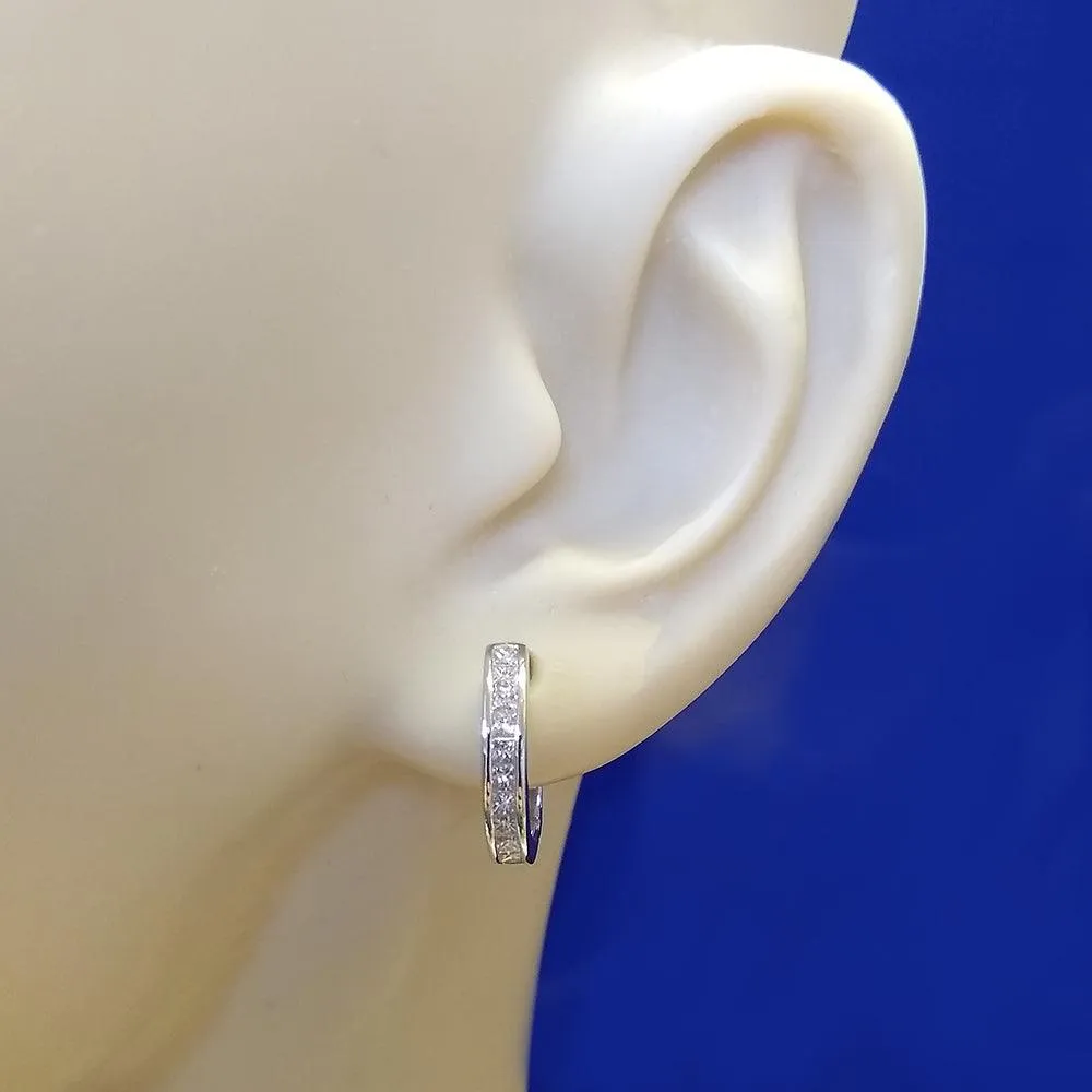 18ct White Gold Channel Set 0.60ct Princess Cut Diamond Hoop Earrings 15mm
