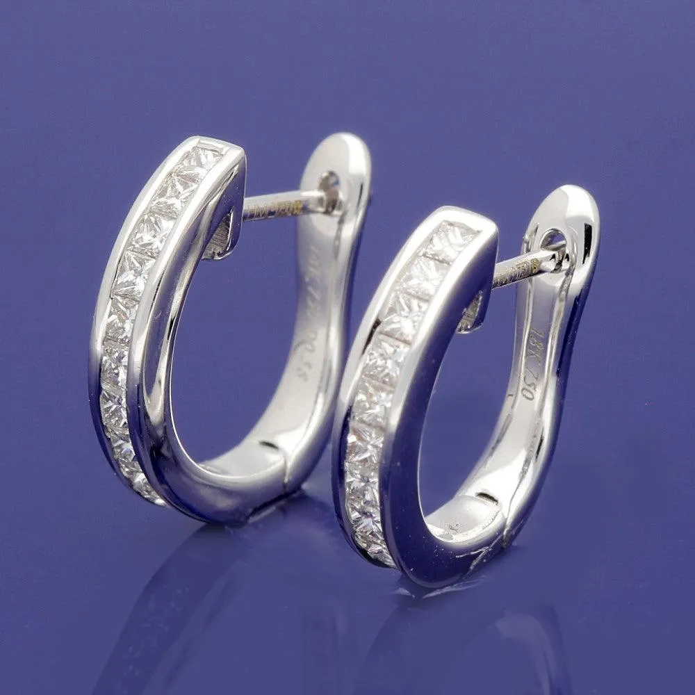 18ct White Gold Channel Set 0.60ct Princess Cut Diamond Hoop Earrings 15mm