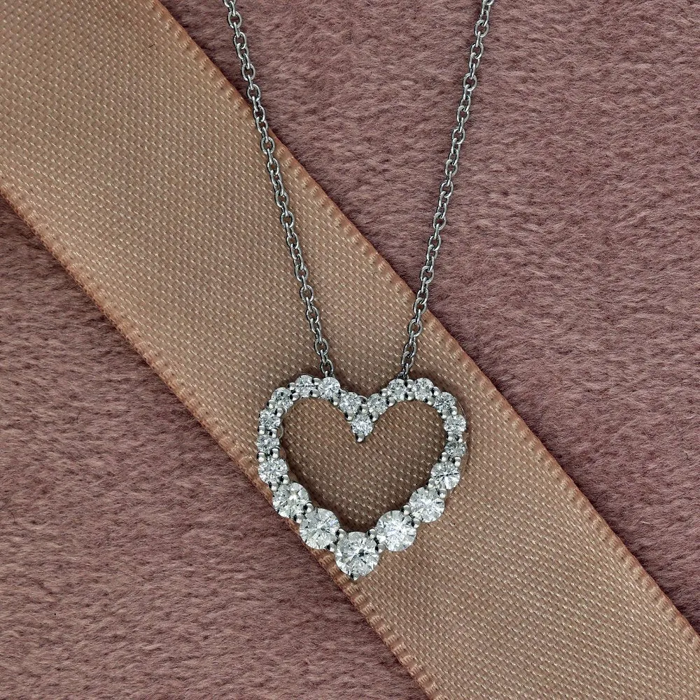 18ct White Gold Diamond Heart Pendant Necklace 16"