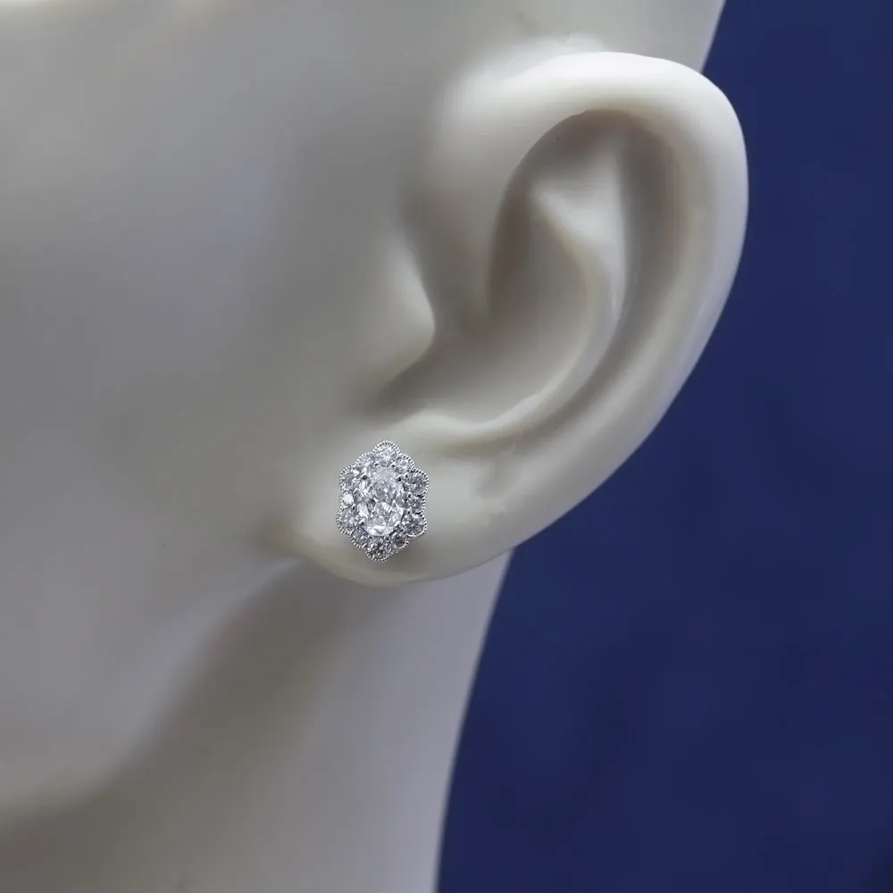 18ct White Gold Diamond Oval Cluster Stud Earrings