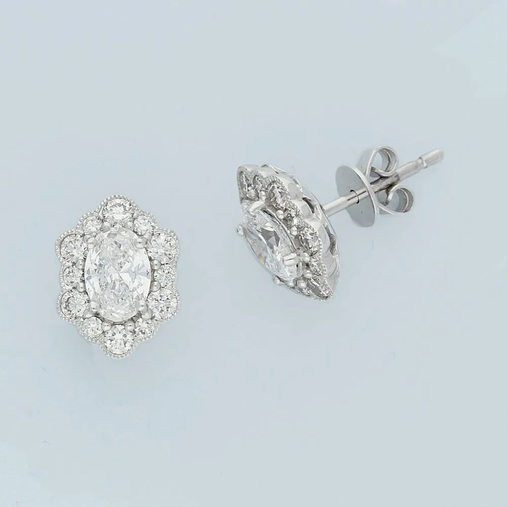 18ct White Gold Diamond Oval Cluster Stud Earrings