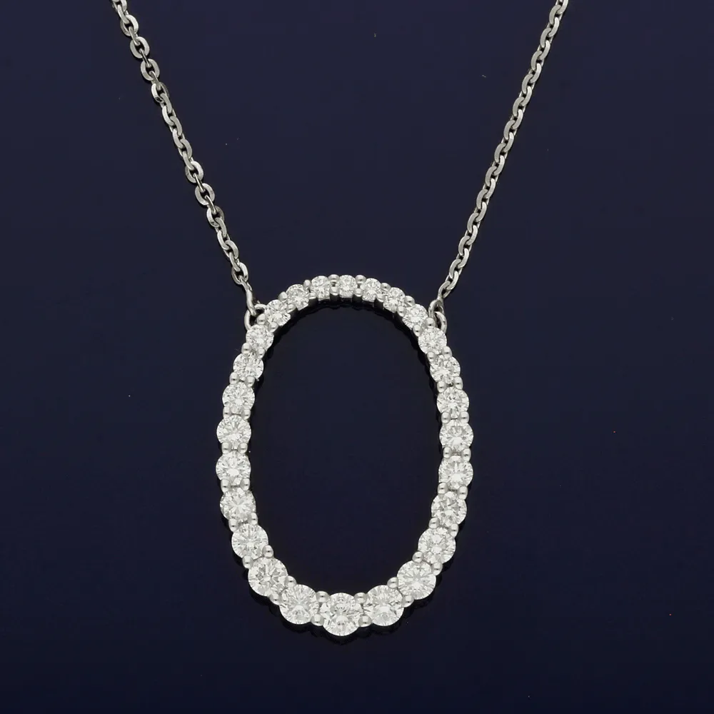 18ct White Gold Diamond Oval Journey Necklace