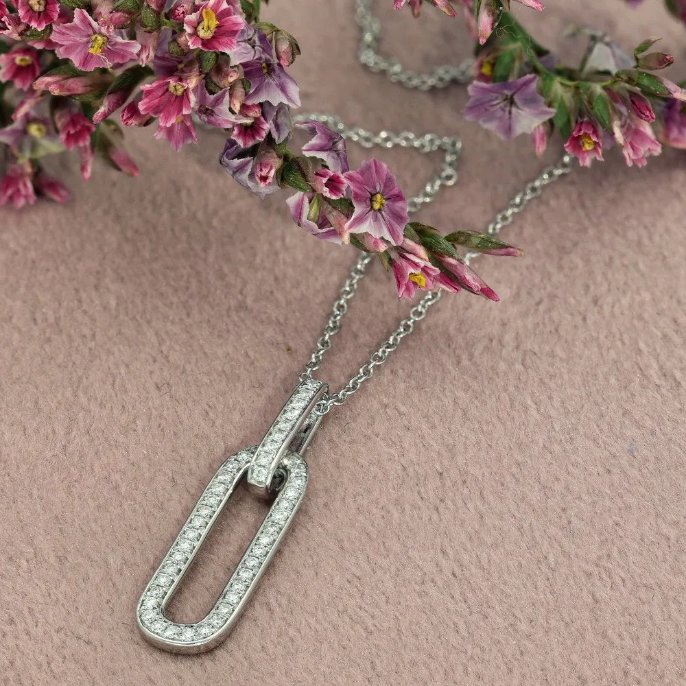 18ct White Gold Diamond Paper Clip Necklace