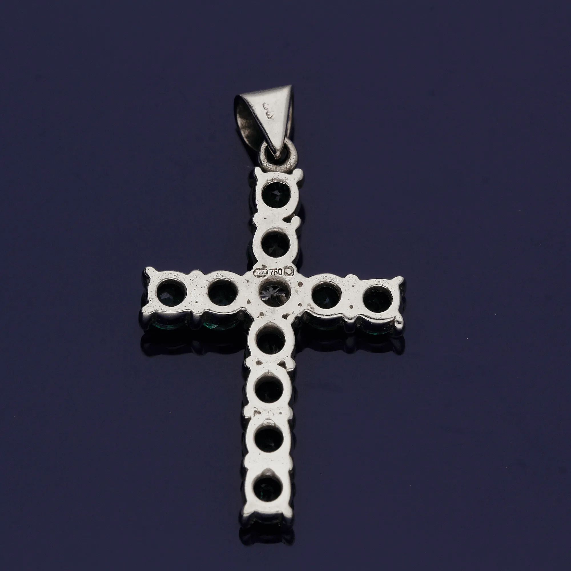18ct White Gold Emerald and Diamond Cross Pendant