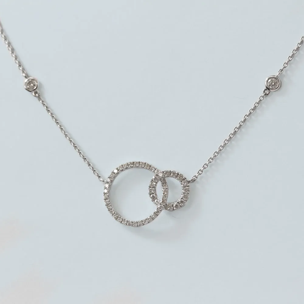 18ct White Gold Entwined Circle Diamond Necklace