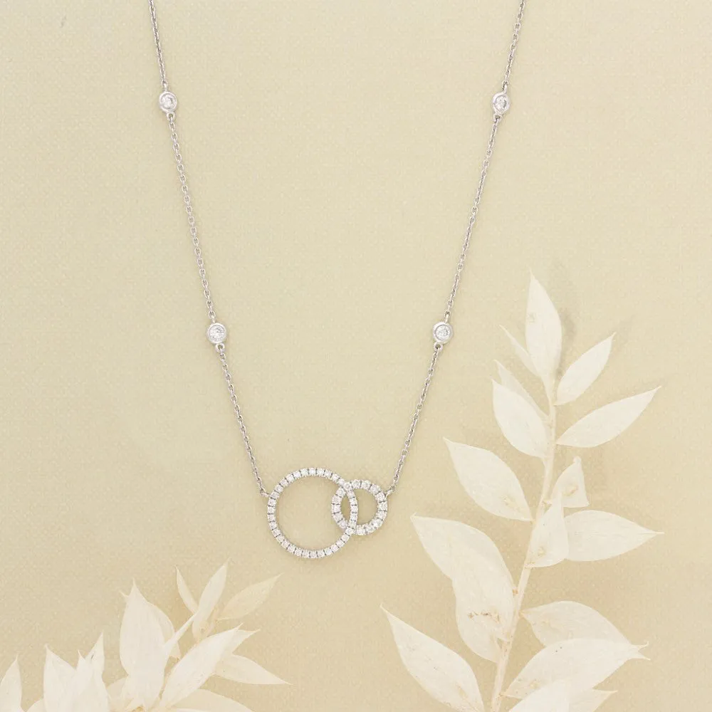 18ct White Gold Entwined Circle Diamond Necklace
