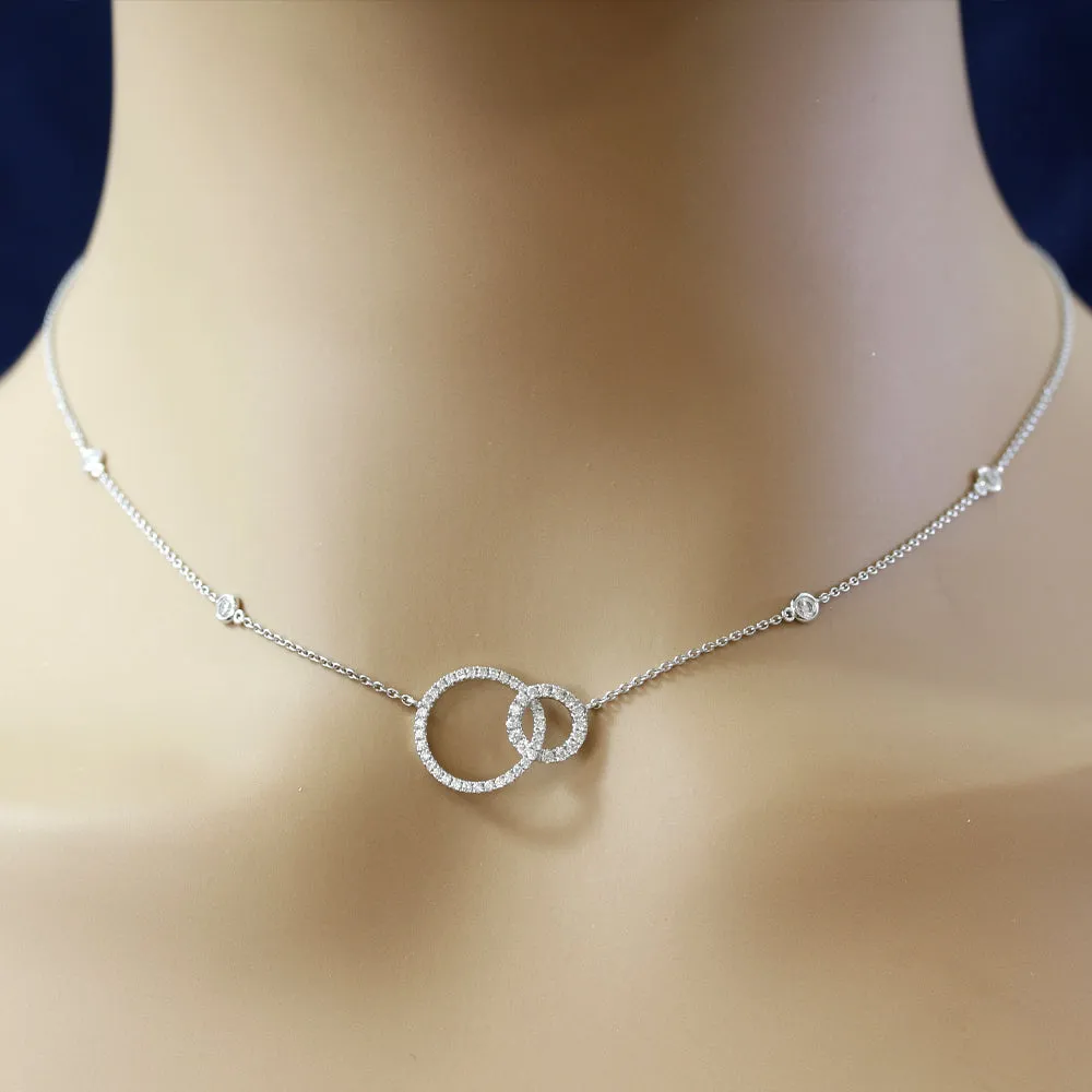 18ct White Gold Entwined Circle Diamond Necklace