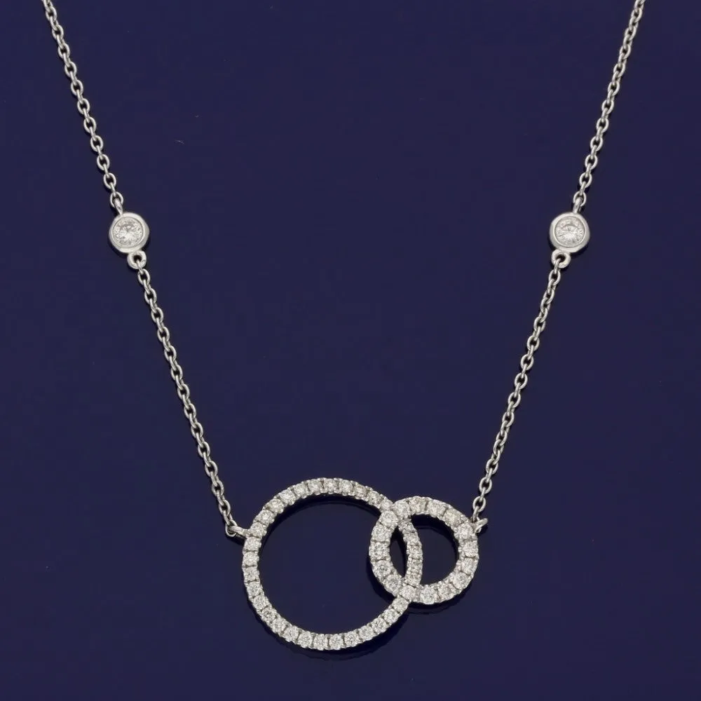 18ct White Gold Entwined Circle Diamond Necklace