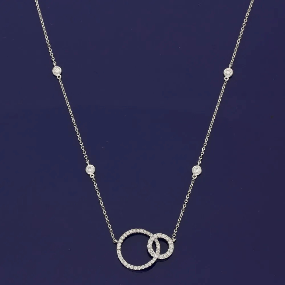 18ct White Gold Entwined Circle Diamond Necklace