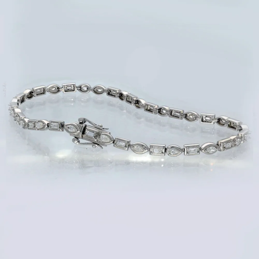 18ct White Gold Fancy Mix Cut Diamond Tennis Bracelet - Pear, Marquise, Emerald