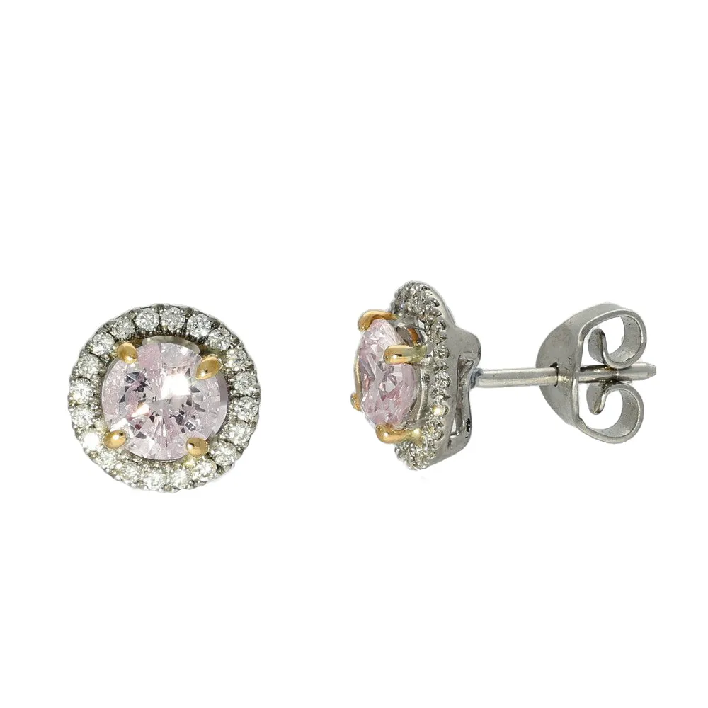18ct White Gold Fancy Natural Pink Diamond Halo Stud Earrings