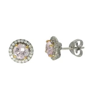 18ct White Gold Fancy Natural Pink Diamond Halo Stud Earrings