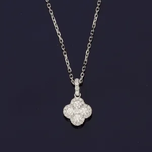 18ct White Gold Pave Diamond Clover Design Necklace 18"