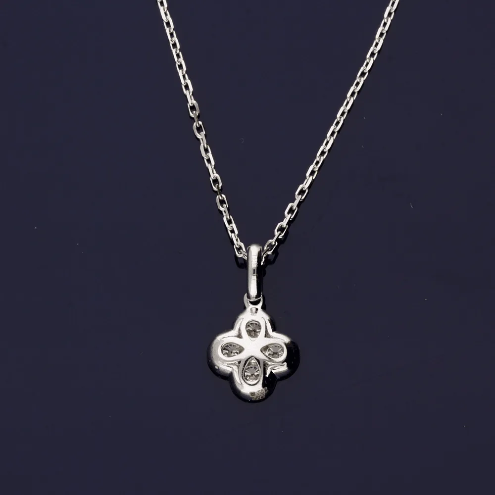 18ct White Gold Pave Diamond Clover Design Necklace 18"