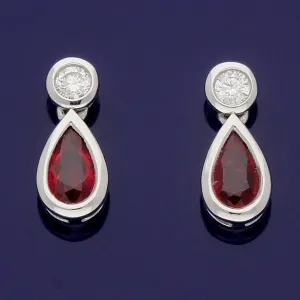 18ct White Gold Pear Shape Ruby and Diamond Bezel Set Tear Drop Earrings