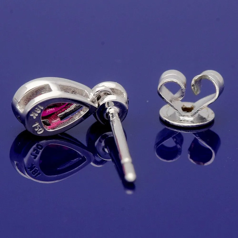 18ct White Gold Pear Shape Ruby and Diamond Bezel Set Tear Drop Earrings
