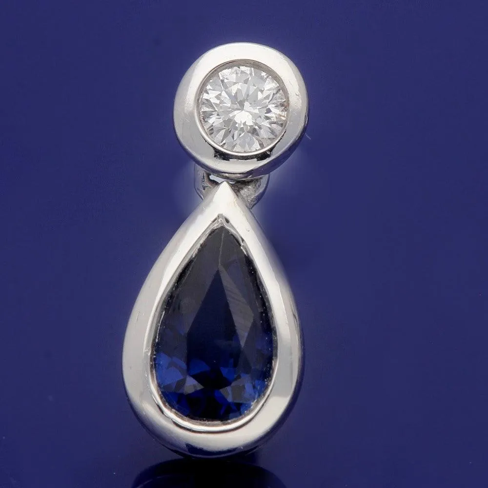 18ct White Gold Pear Shape Sapphire and Diamond Drop Earrings