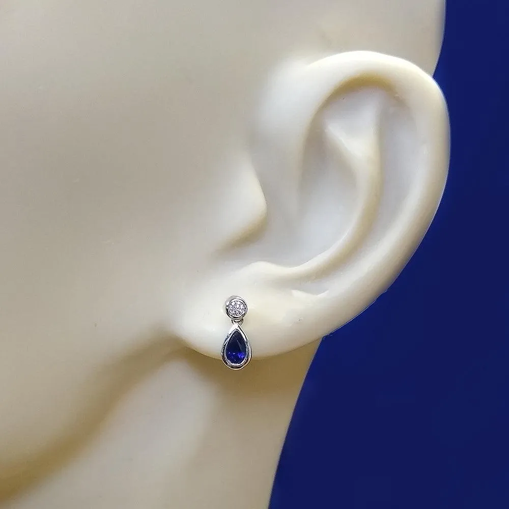18ct White Gold Pear Shape Sapphire and Diamond Drop Earrings