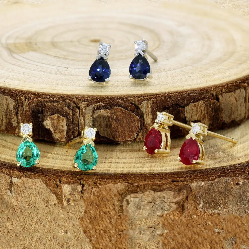 18ct White Gold Pear Shape Sapphire and Diamond Teardrop Stud Earrings