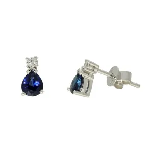 18ct White Gold Pear Shape Sapphire and Diamond Teardrop Stud Earrings
